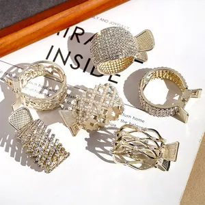 6-piece gold alloy claw clip set with rhinestones and pearls for high ponytail hairstyles