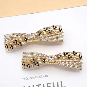 Elegant Bow Rhinestone Hair Clip For Women Large Alloy Spring Clip With Flower Accents Sparkling Jewelry Hairpin Accessory