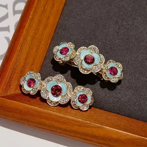 Vintage Flower Hair Clip New Chinese Style Enamel Rhinestone Rose Spring Clip Alloy Hair Accessories For Women Girls