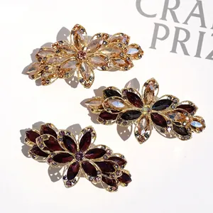 Vintage Rhinestone Flower Spring Hair Clip Elegant Crystal Alloy Hairpin For Women Wedding Banquet Party Hair Accessories
