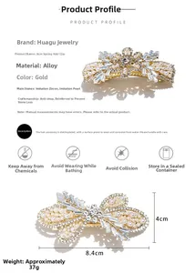 Macro detail of luxury pearl hair clip with cubic zirconia floral pattern 8.4cm length