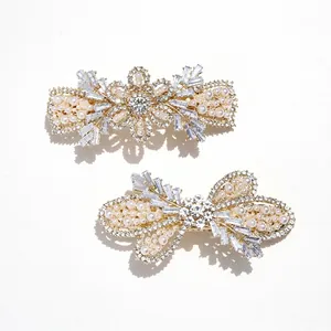 Luxury Zircon Artificial Pearl Spring Hair Clip Alloy Crystal Flower Snowflake Maple Leaf Hair Accessories For Women Elegant Wedding Hairpin