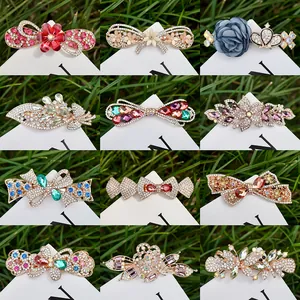 Eleganter Legierung Strass Haarclip Für Damen Vintage Blumen Schmetterling Schleife Federclip Haarschmuck Gold Versilbert Geschenk
