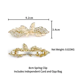 Eleganter goldener Schmetterling-Haarclip mit Katzenaugensteinen, 9,2 cm Länge