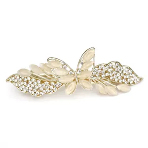 Eleganter Schmetterlings Haarclip mit Goldlegierung, Katzenauge Stein und Strasssteinen