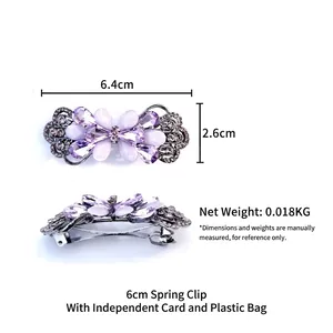 Elegante molletta per capelli a fiore con cristalli viola in lega per donna, 6.4 cm