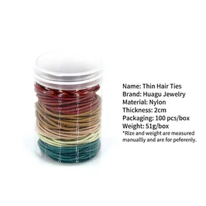 100-piece set of colorful nylon hair ties in a clear jar for kids and women