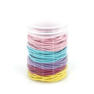 Colorful high-elastic hair ties set in a transparent jar with various vibrant macaron colors
