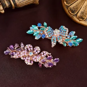 Elegant Flower Bow Rhinestone Hair Clip Alloy Spring Barrette Crystal Hair Accessories For Women Wedding Party Gifts