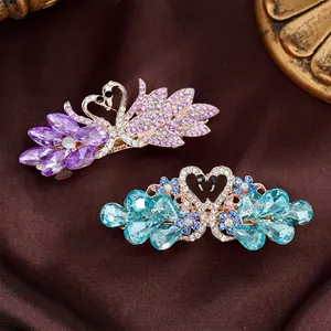 Elegant Swan Hair Clip With Rhinestone Crystal Alloy Gold Plated Spring Hairpin For Women Wedding Party Hair Accessories