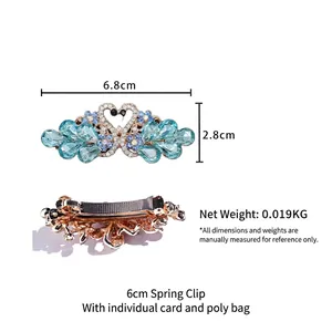 Luxurious crystal swan hair clip with blue rhinestones and 6cm spring fastener