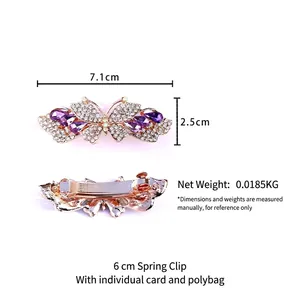 Eleganter lila Schmetterlings-Haarclip mit Strasssteinen, 7,1cm Kristall-Haarschmuck