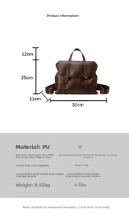 Detailed size specifications for the large brown vintage PU leather backpack for women