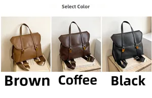 Detailed comparison of brown, coffee and black vintage leather backpacks with flap design