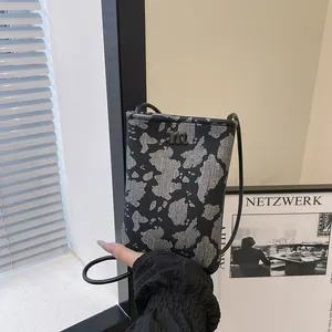 Women Fashion Cow Print Phone Bag PU Leather Crossbody Small Bag With Rope Strap And Plush Monster Charm For Daily