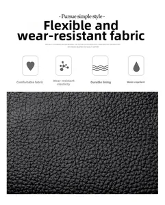 Macro shot of durable lychee texture black leather with waterproof and wear-resistant features