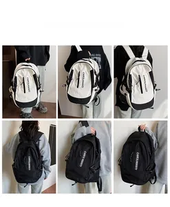 Vues détaillées du sac à dos spacieux noir et blanc avec logo Carolmanti imprimé