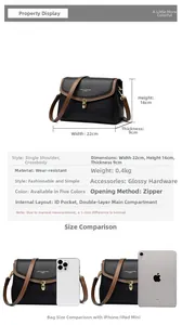 Detailed size specifications of black lychee grain crossbody bag with dimensions and weight