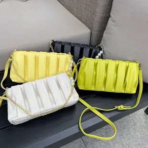 Women Ruched Pleated Shoulder Bag With Artificial Pearl Gold Chain Decor PU Leather Underarm Bag Fashion Crossbody Bag For Daily Commute