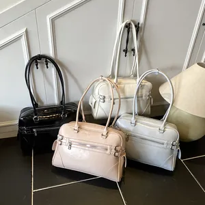 Minimalist large capacity tote bag in black, cream, pink, and blue faux leather colors