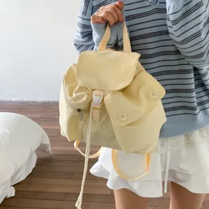 Mochila de Lona para Mujer Urbano Minimalista Color Sólido Cordón Solapa Bolsillos Múltiples Casual Viaje Escuela Bolso Hombro