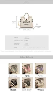 Detailed size chart of the large capacity tote bag with precise dimensions and color options
