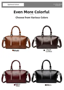 Classic shoulder bag in burgundy, brown, black, and khaki faux leather options