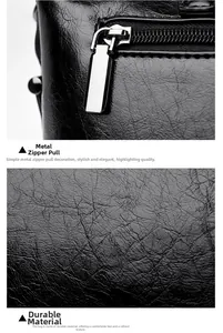 Detail of matte black textured leather bag and minimalist silver rectangular metal zipper