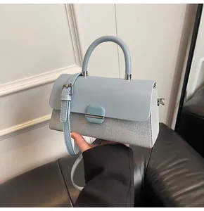 Gros plan détaillé sur la texture tissée et le rabat en cuir d'un sac à main chic