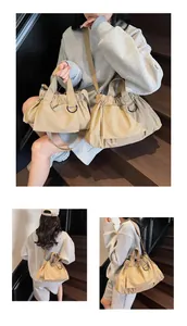 Detailed comparison of khaki drawstring bucket bags in large and small sizes