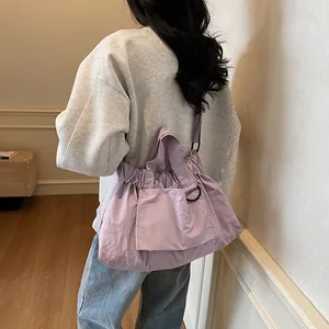 Chic lavender pleated shoulder bag for women, large capacity stylish tote for daily commute