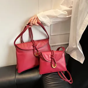 Women's PU Leather Shoulder Bag Braided Rope Horseshoe Buckle Minimalist Large Capacity Crossbody Bag For Commuting