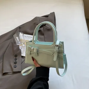 Urban Minimalist PU Leather Handbag With Bow Tie Decoration Belt Buckle Crossbody Shoulder Bag For Daily Commuting Women