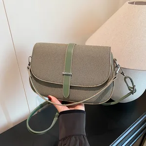Women's Minimalist PU Leather Crossbody Shoulder Bag Casual Flap Saddle Bag With Stitching Detail Urban Style Daily Handbag