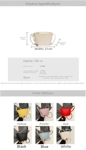 Tableau des tailles et vue multi-couleurs des sacs seaux élégants en cuir PU souple