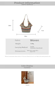 Detailed size specifications for striped straw woven tote bag measuring 30x28x11cm