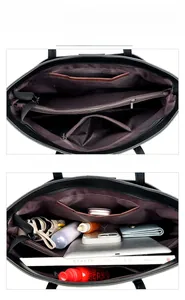 Détail de l'intérieur du grand sac fourre-tout montrant les compartiments de rangement