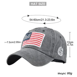 Tabla de tallas detallada para la gorra de béisbol gris con bordado de bandera de EE. UU.