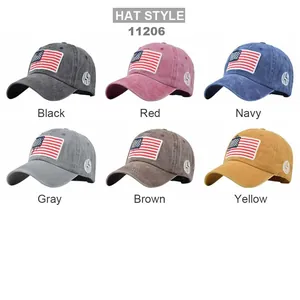 Gorras de béisbol de algodón lavado vintage con parches de la bandera de EE. UU.