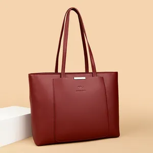 Tote Bag en Cuir PU pour Femmes Grande Capacité Sac à Épaule de Mode Avec Barre en Métal Et Logo de Kangourou Sac à Main Rétro Casual