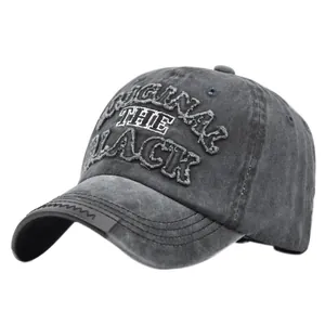 Vintage gewaschene dunkelgraue Baseballkappe mit Original The Black Stickerei und Ziernähten