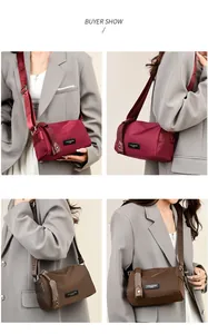 Détails des sacs de voyage Oxford bordeaux et marron foncé avec écusson logo en cuir