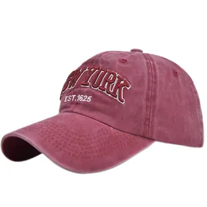 Vintage washed burgundy New York baseball cap with premium 3D embroidery and curved brim