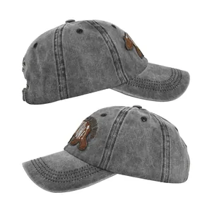 Détails des casquettes de baseball gris délavé avec broderie ours vintage et sergé de coton