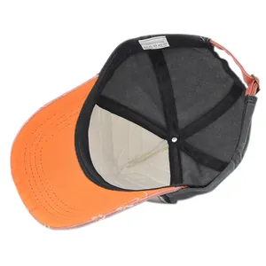Internal detail of vintage baseball cap with 100% cotton label and stitching details