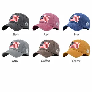 Gorras de béisbol vintage con bordado de bandera USA en seis colores lavados para el sol