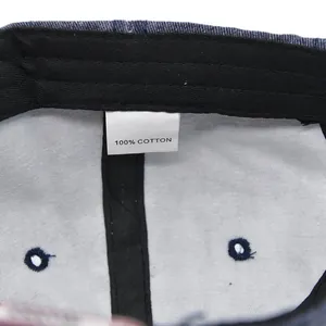 Detail view of 100% cotton inner lining with sweatband and stitching on baseball cap
