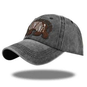 Casquette de Baseball Vintage en Coton Lavé Homme Femme Yellowstone National Park Patch Ours Brodé Rétro Chapeau Extérieur Réglable
