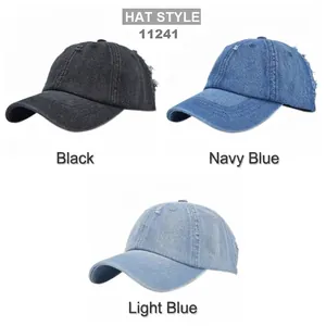 Vintage distressed denim baseball cap in black, navy blue and light blue colors