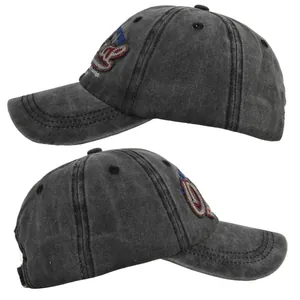 Vue latérale détaillée de la casquette vintage gris foncé avec broderie 3D et coutures